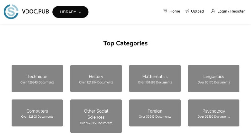 📓 VDOC.PUB - 多类型学术文档共享平台一个在线文档分享平台，用户可以上传和共享各种文档，包括 PDF、DOCX 和 PPTX 等格式的文件