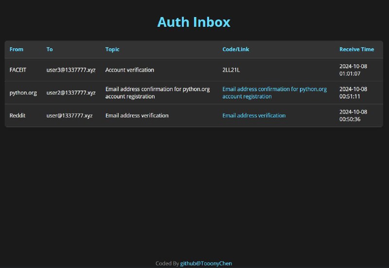 #GitHub #工具📬 Auth Inbox - 开源多邮箱验证码接码平台 ▎项目功能