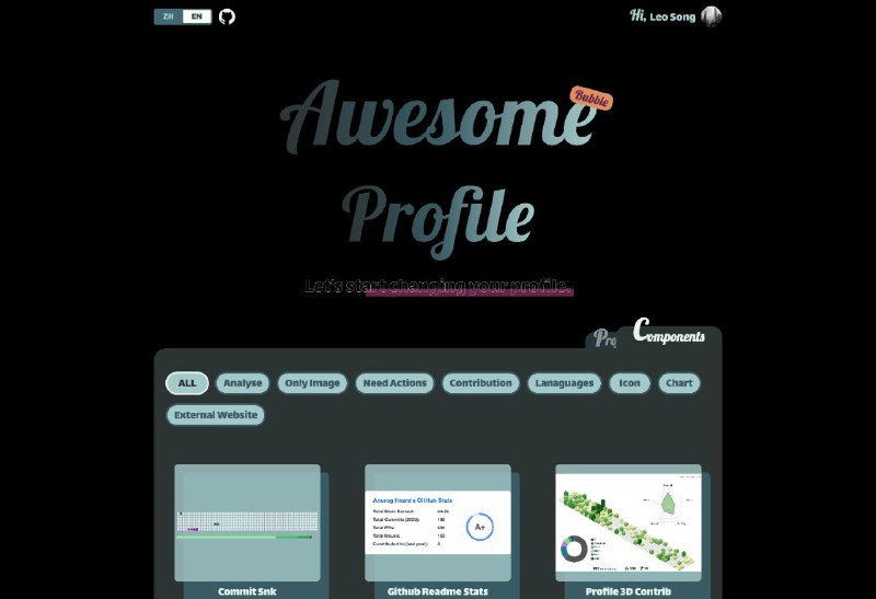 #GitHub #列表🐈 Bubble - GitHub Profile 和 Readme 组件收集▎项目功能