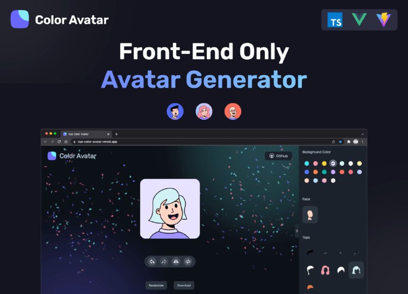 #GitHub #工具 #趣站🧑‍⚖ Vue Color Avatar - 一个纯前端实现的头像生成网站▎项目功能