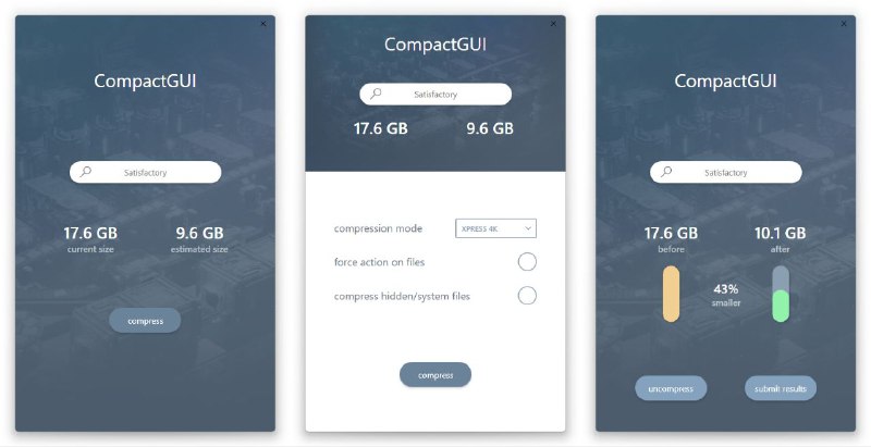 #软件 #工具 #开源🔁 CompactGUI - 一款开源文件透明压缩工具▎软件功能
