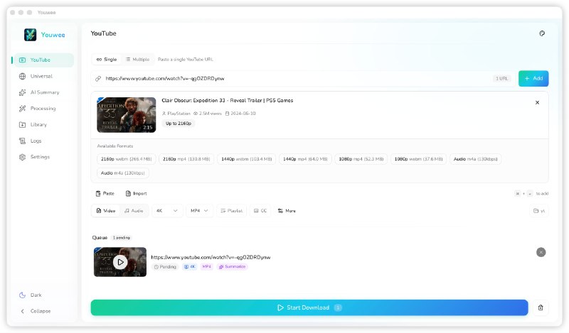 ⭐️ #软件 #解析📺 Youwee - 现代化 YouTube 视频下载器▎软件平台