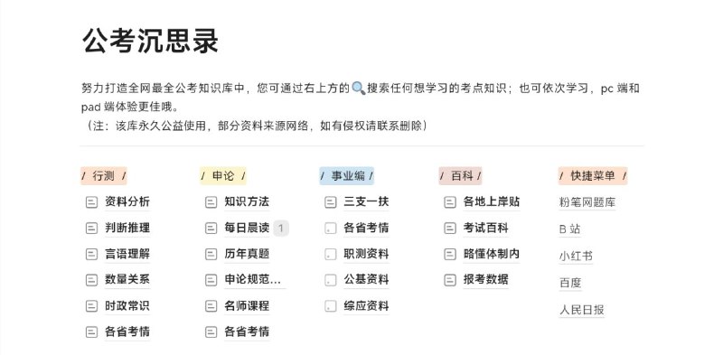 #网站 #资料📒 公考沉思录 - 一个正在努力打造全网最全的公考知识库▎网站功能