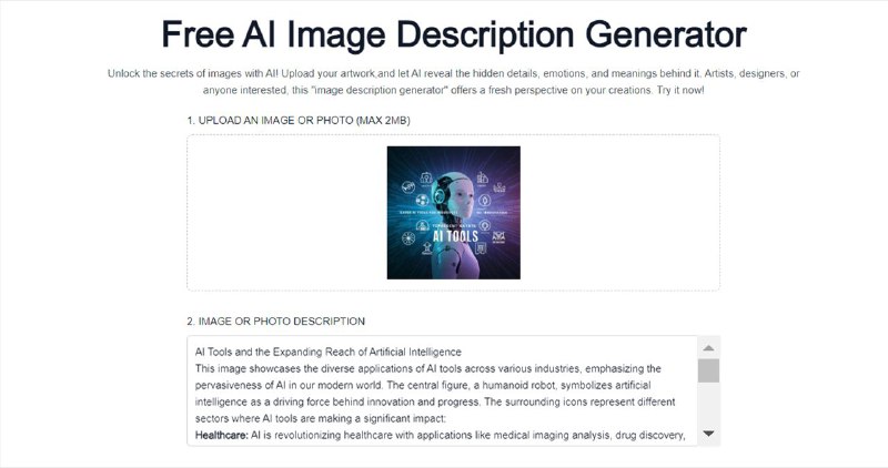 #网站 #图像 #工具 #开源 #AI🧠 AI Image Description Generator - AI 说图解图▎网站功能