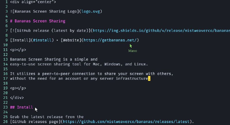 #软件 #工具 #开源🍌 Bananas - 开源跨平台屏幕共享工具▎软件功能