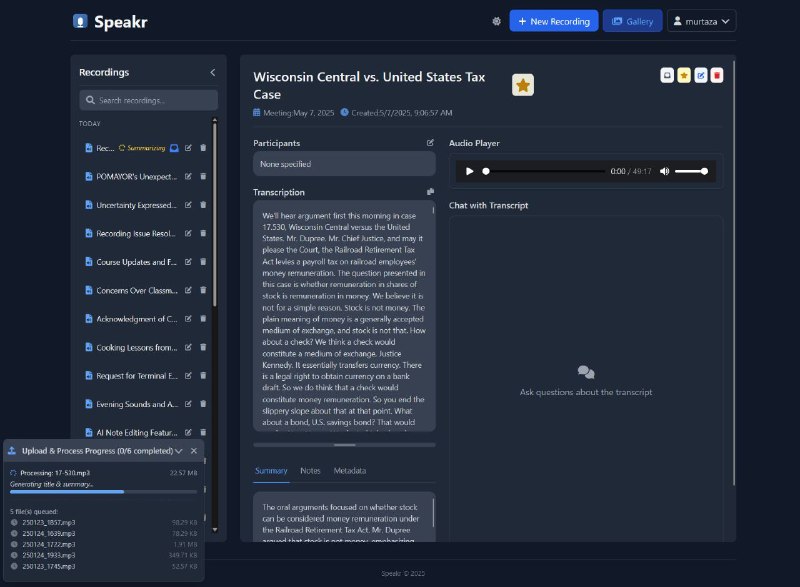 #GitHub #AI #工具🎙️ Speakr - AI 音频录音转录和摘要工具▎项目介绍