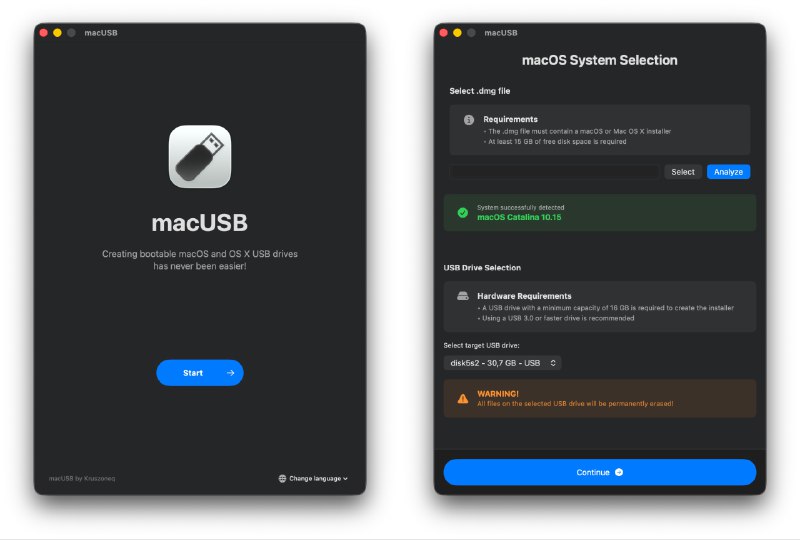 ⭐️ #软件 #工具🍎 macUSB - 在现代 Mac 上创建适用于旧款 Mac 电脑的可启动 macOS/OS X 安装盘▎软件平台