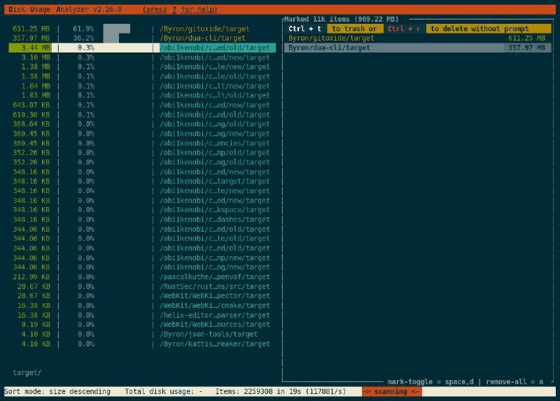 #软件 #工具 #开源💾 dua - 开源磁盘空间情况查看和管理工具▎软件功能