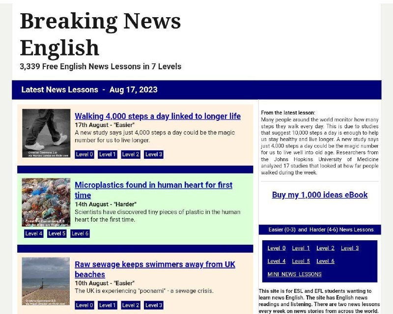 📂 #网站 #外语📖 Breaking News English▎网站功能