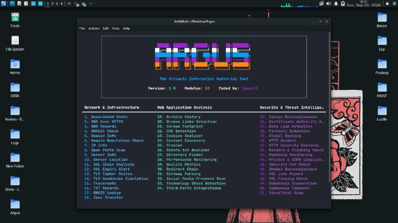 #GitHub #工具🗃️ Argus - 基于 Python 的信息收集工具包▎项目功能