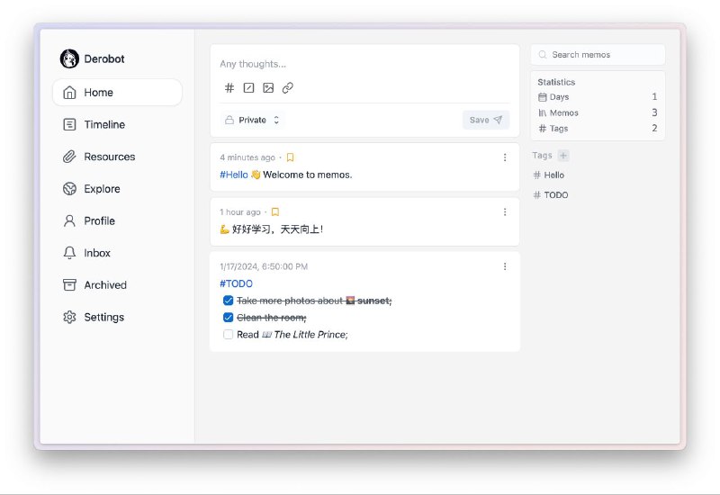 #GitHub #笔记 #开源📖 Memos - 一款开源轻量级的笔记备忘录中心▎项目功能