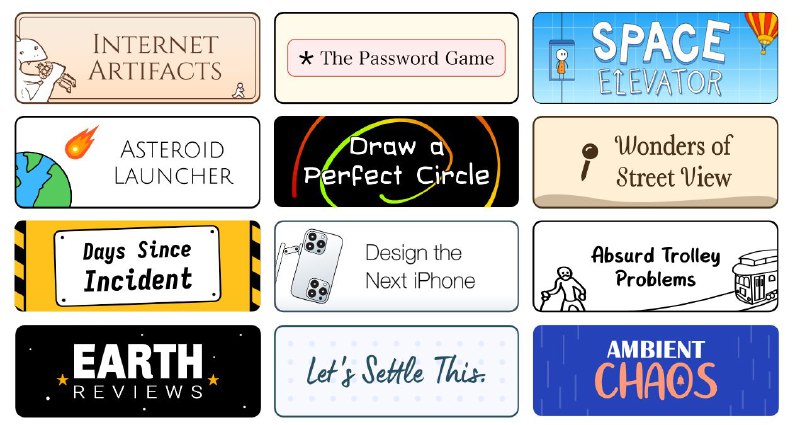 🎮 Neal.fun - 奇奇怪怪的小游戏网站一个由 Neal Agarwal 创建的网站，提供了一系列有趣和创意的互动体验、游 戏和信息可视化