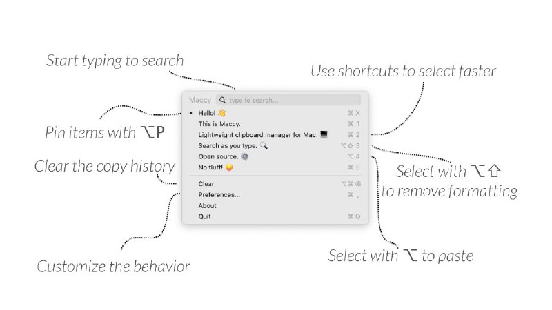 #软件 #工具 #开源💻 Maccy - 一款开源轻量级的 Mac 剪贴板管理工具▎软件功能