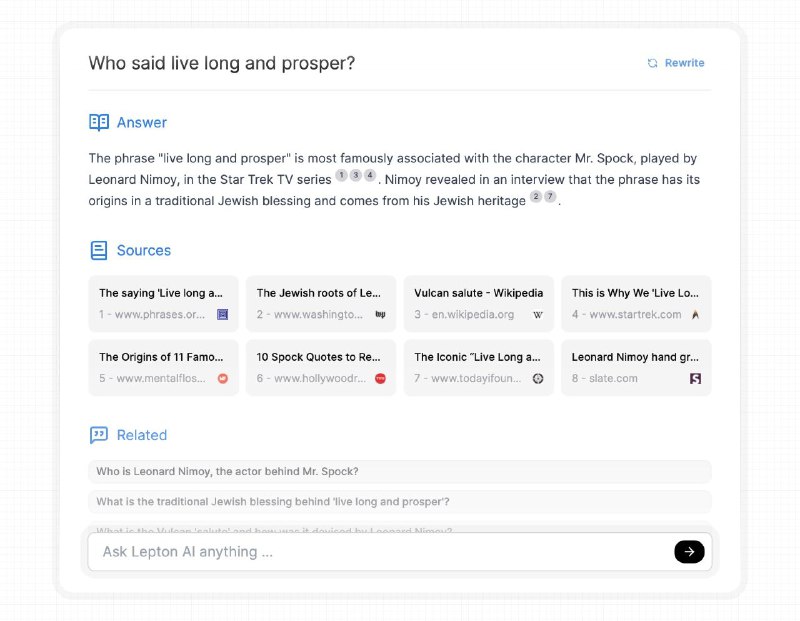 #网站 #工具 #开源 #AI💠 Lepton Search - 一个开源轻量级的对话式搜索引擎▎网站功能