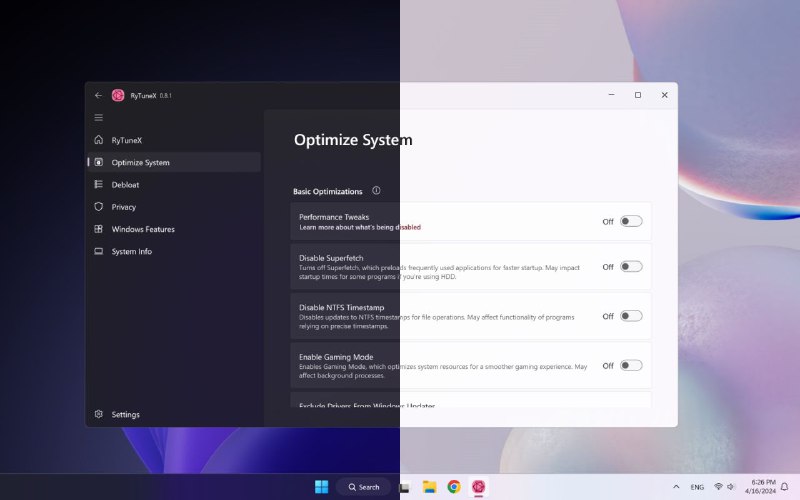 #软件 #工具 #开源🍽 RyTuneX - 一款免费开源的 Windows 系统优化工具▎软件功能