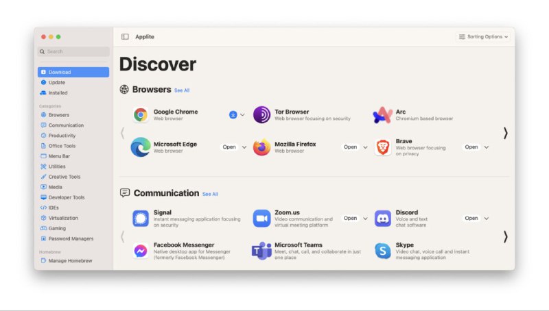 🍍 Applite - Homebrew Casks 的界面化管理工具GitHub    ｜    下载    ｜    官网#macOS一个使用 Swift 和 SwiftUI 构建的界面化 Homebrew Casks 管理工具