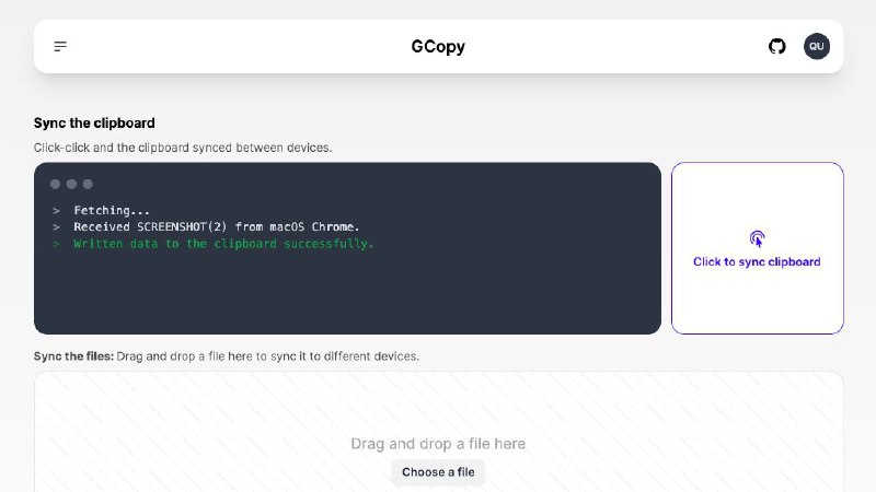 #网站 #工具 #传输 #开源✂️ GCopy - 一个支持文字、截图、文件的剪切板同步工具▎网站功能