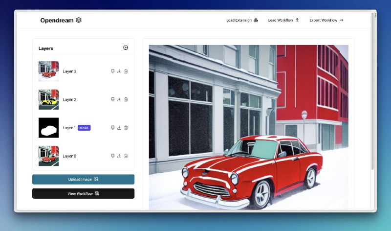 🎨 Opendream - 易用、可拓展且可移植的 SD 用户界面Opendream 为您的 Stable Diffusion 工作流程带来了急需的熟悉功能，如分层、非破坏性编辑、便携性和易于编写的扩展