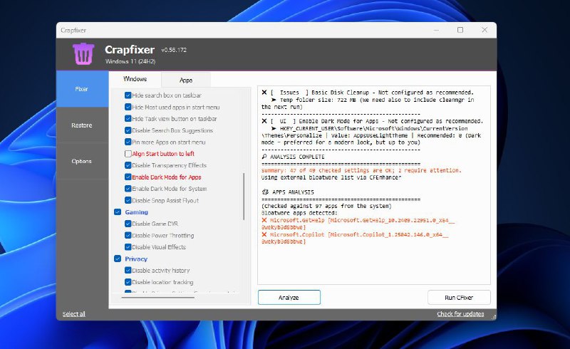 #软件 #工具 #开源🗑  CrapFixer - Windows 系统优化工具▎软件平台