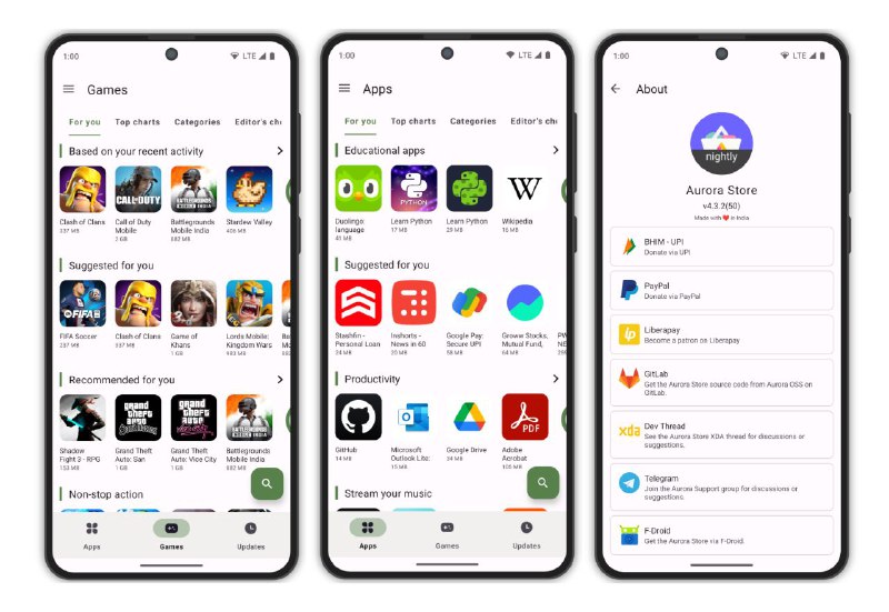 🐦‍🔥 Aurora Store - 免费开源无需谷歌框架第三方谷歌应用商店官网   ｜   F-Droid   ｜   Telegram#Android第三方开源 Google Play 客户端，拥有优雅的设计和隐私