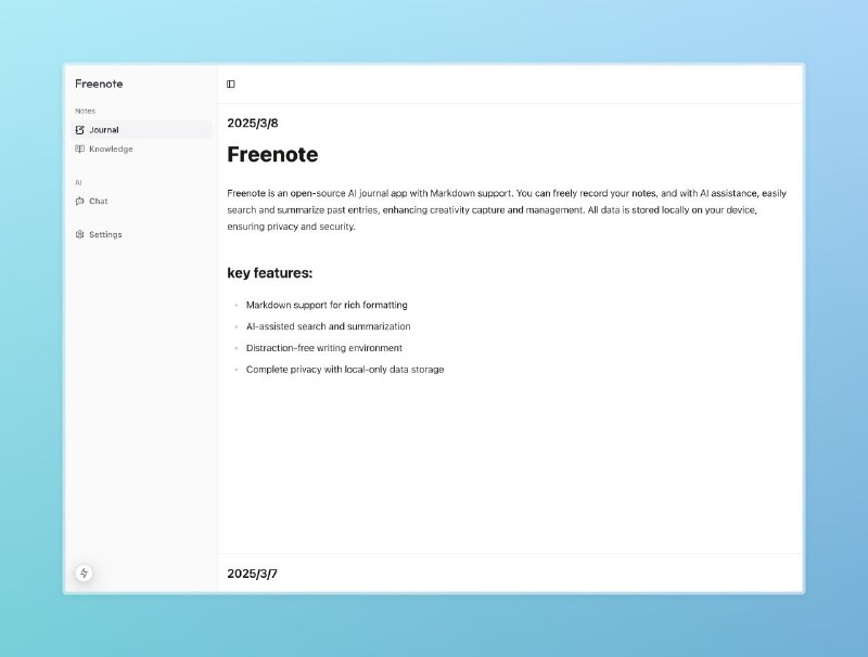 #GitHub #AI #笔记📘 Freenote - 支持 Markdown 的日记应用▎项目介绍